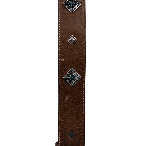 Brighton Brown Leather Belt Faux Turquoise Silver Accents & Buckle Size 30 Mediu